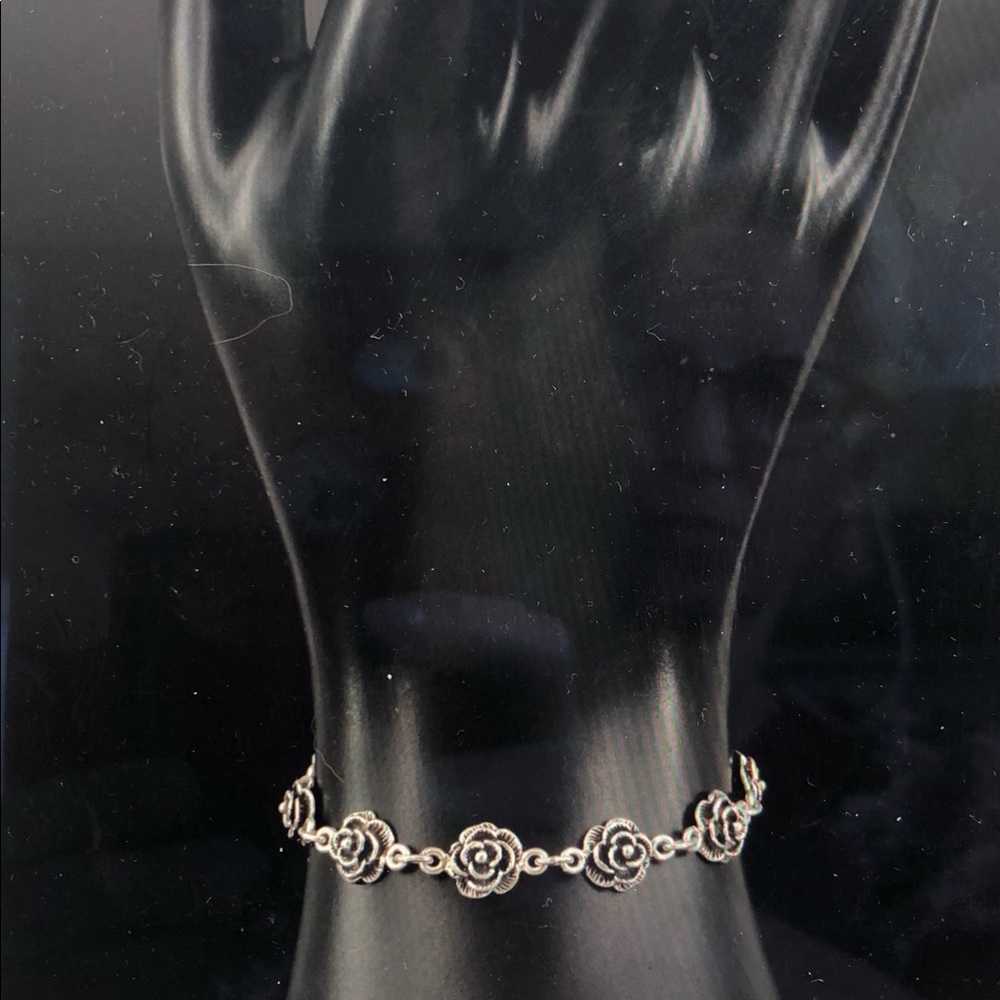 Sterling silver rose link bracelet
